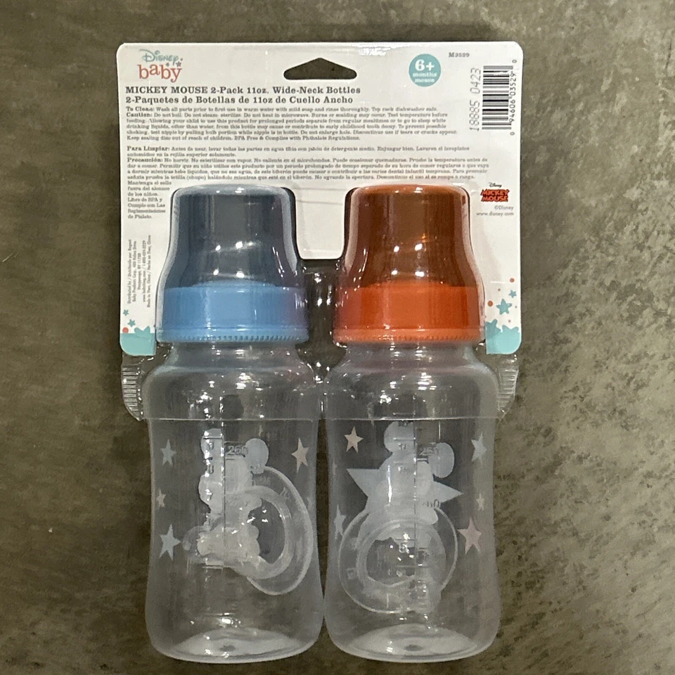 Disney Mickey Mouse «Playtime» 2 упаковки бутылки с широким горлышком (11 унций) - синий, один размер - Изображение 2 из 4