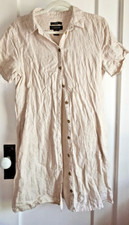 TAHARI 100% Linen button up shirt dress short sleeves w/pockets woman Sz M