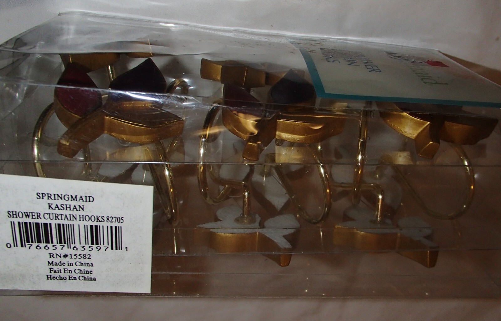 Springmaid Kashan Brass 12 Shower Curtain Hooks Red/Yellow/Blue Leaves eBay