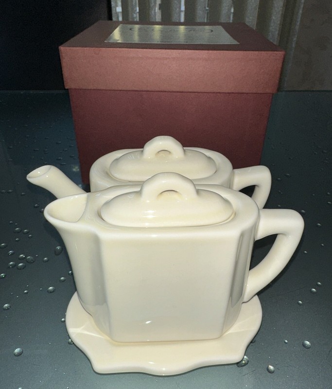 Restoration Hardware Tea for Two w/ Trivet Creamer Teapot Ceramic 5 Pc Set 2001