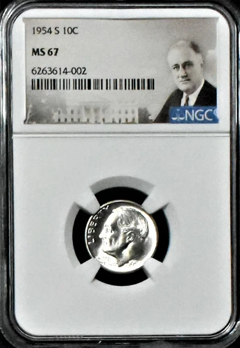 1954 S NGC MS67 UNC ROOSEVELT DIME WITH ROOSEVELT LABEL 6263614-002-004