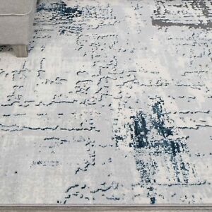New Blue Grey Distressed Hallway Rugs Textured Varied Pile Carpet Runner Rug UK