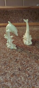 2 LENOX Dolphin Figurines Riding a Wave 24k Gold Trim Accents vintage 4"