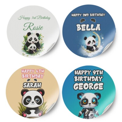Personalisierte Aufkleber Panda Design beliebiger Name Geburtstag Party Deko Etikett 34