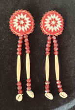 Pair of Beaded Rosette Hair Ornaments   Hand Made   Native American