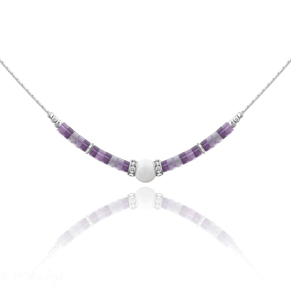 Collier ras de cou Améthyste et Pierre de lune d'exception en Acier Inoxydable certifié