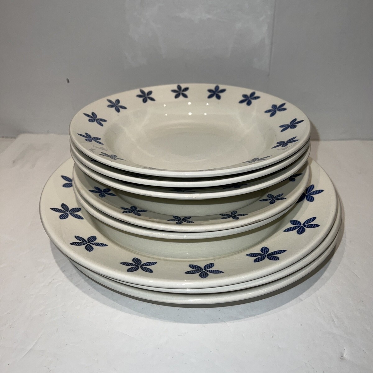 Lot IKEA China Blue Flower Rimmed Soup Bowls Dinner Salad Plates