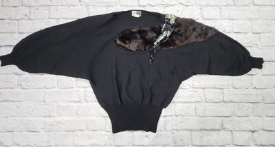 Vtg Kippsport Saks Fifth Avenue Designer Bat Wing Wool Black Sweater Sequins