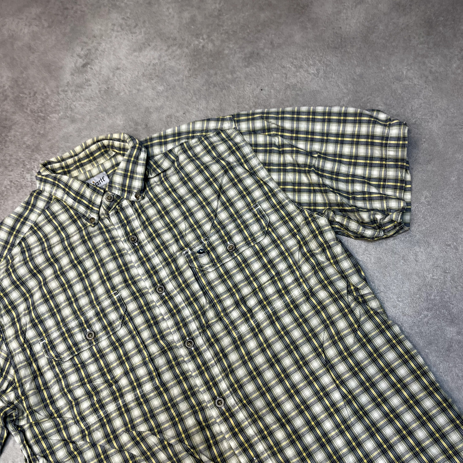Carhartt Double Pocket Shirt Mens Large Checkered Short Sleeve Button Up, Green image 3