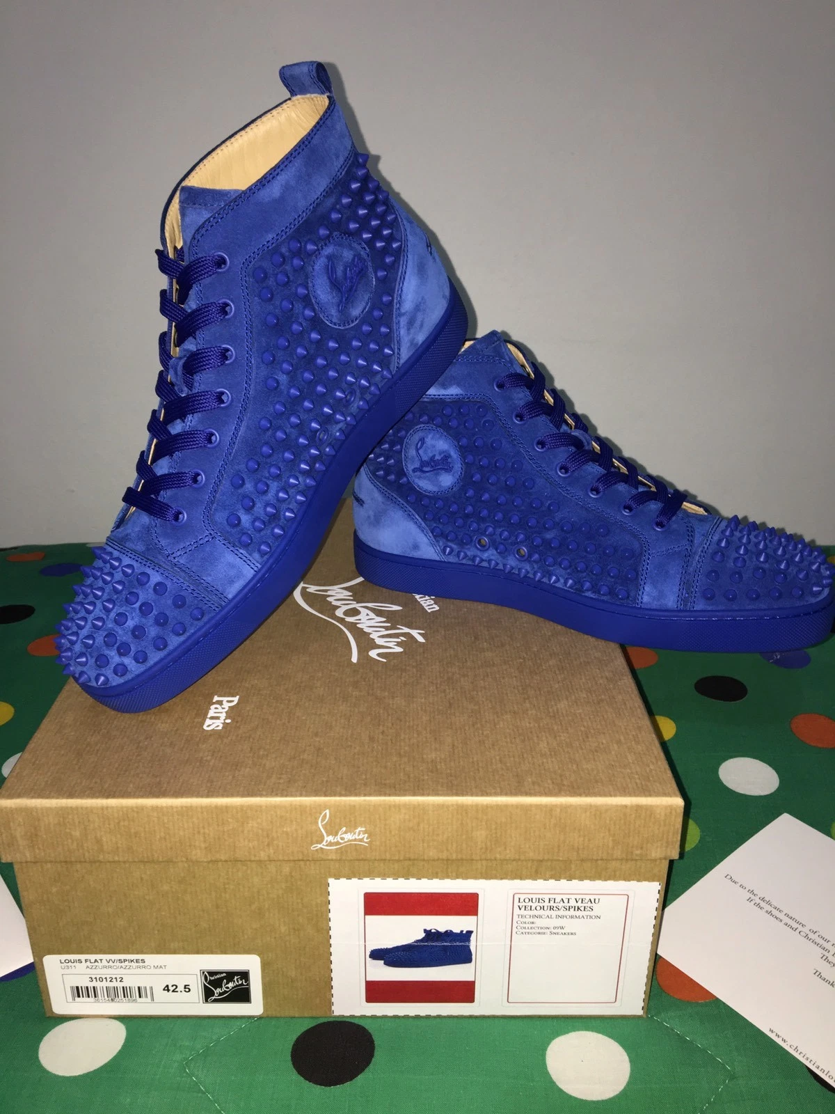 CHRISTIAN LOUBOUTIN Louis flat supreme Sneakers Uomo spikes azzurro 42,5 EU NEW