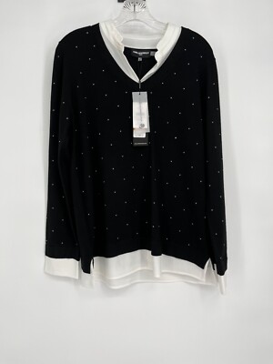 Karl Lagerfeld Paris Black & White Polka Dot Sweater Bow Collar S
