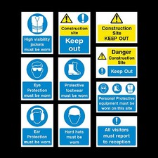 Construction Site Safety - Sticker or 6mm Correx Sign - Hard Hat, Boots, Jacket