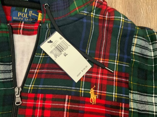 New Polo Ralph Lauren Patchwork Plaid Full Zip Fleece Hoodie Men’s Sz XL - Picture 10 of 10