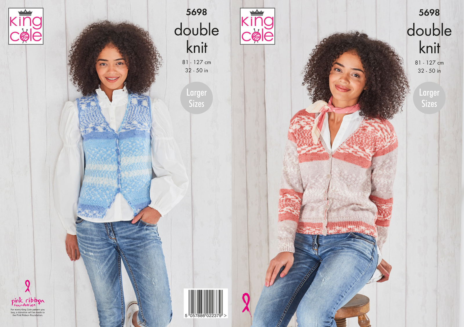 Womens Knitting Pattern Ladies Round Neck Cardigan & Waistcoat King Cole DK 5697