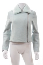 Zoe Jordan Wool And Sheepskin Biker Jacket / Duck Egg Blue