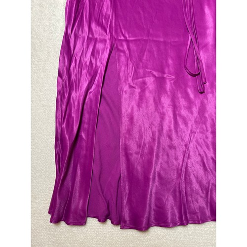 Anthropologie Women's Viscose Satin Chic Preppy Slim Slip Midi Skirt Fuchsia S - Picture 6 of 11