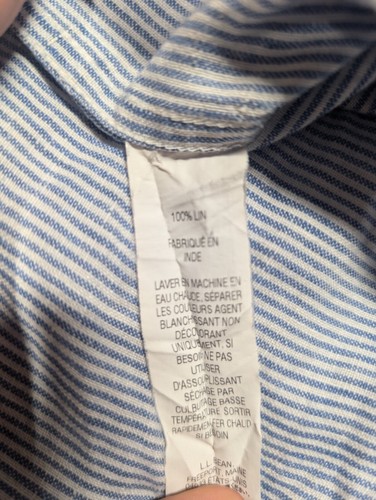 LL Bean Shirt Mens Large Blue 100% Linen Slightly Fitted Lightweight (stained) - Imagen 8 de 10