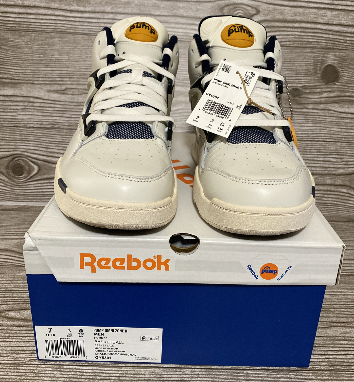 Reebok Pump Omni Zone II Chalk/Vector Navy Mens Retro Basketball Shoes  GY5301 | eBay