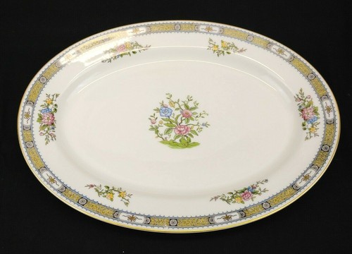 Noritake Pekin Fine China 11 1/2 Zoll ovale Platte weiß rosa blau gold