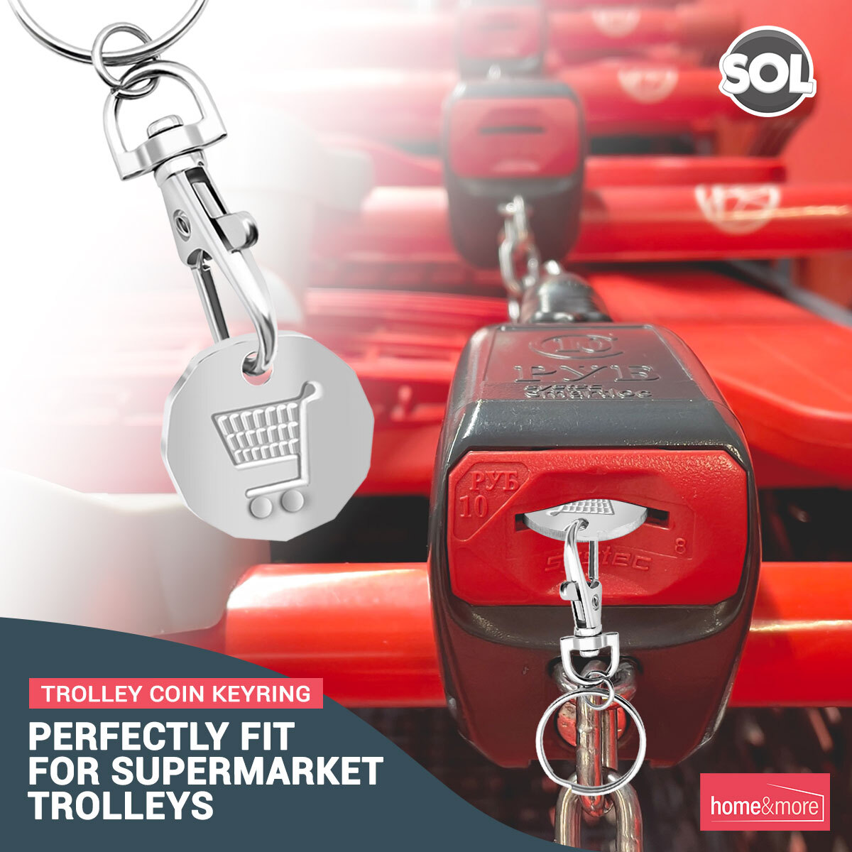 6 Trolley Con Keyrng Removable Supermarket £1 Pound Shoppng Cart - Foto 8