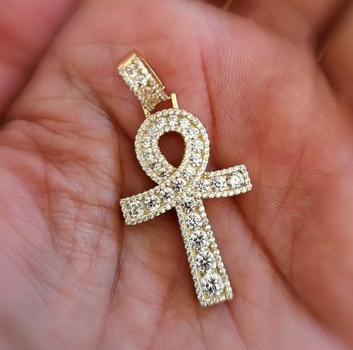 Collar colgante cruz Ankh de 5 quilates para mujer y hombre enchapado en oro blanco de 14 quilates plata sólida - Imagen 4 de 29