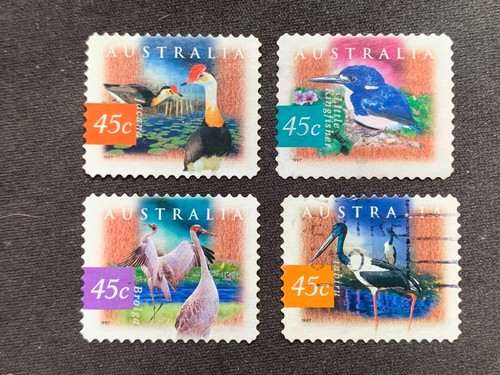 1997 AUSTRALIA WETLAND BIRDS FULL SET 4 X 45C P&S ADHESIVE STAMPS - FINE USED