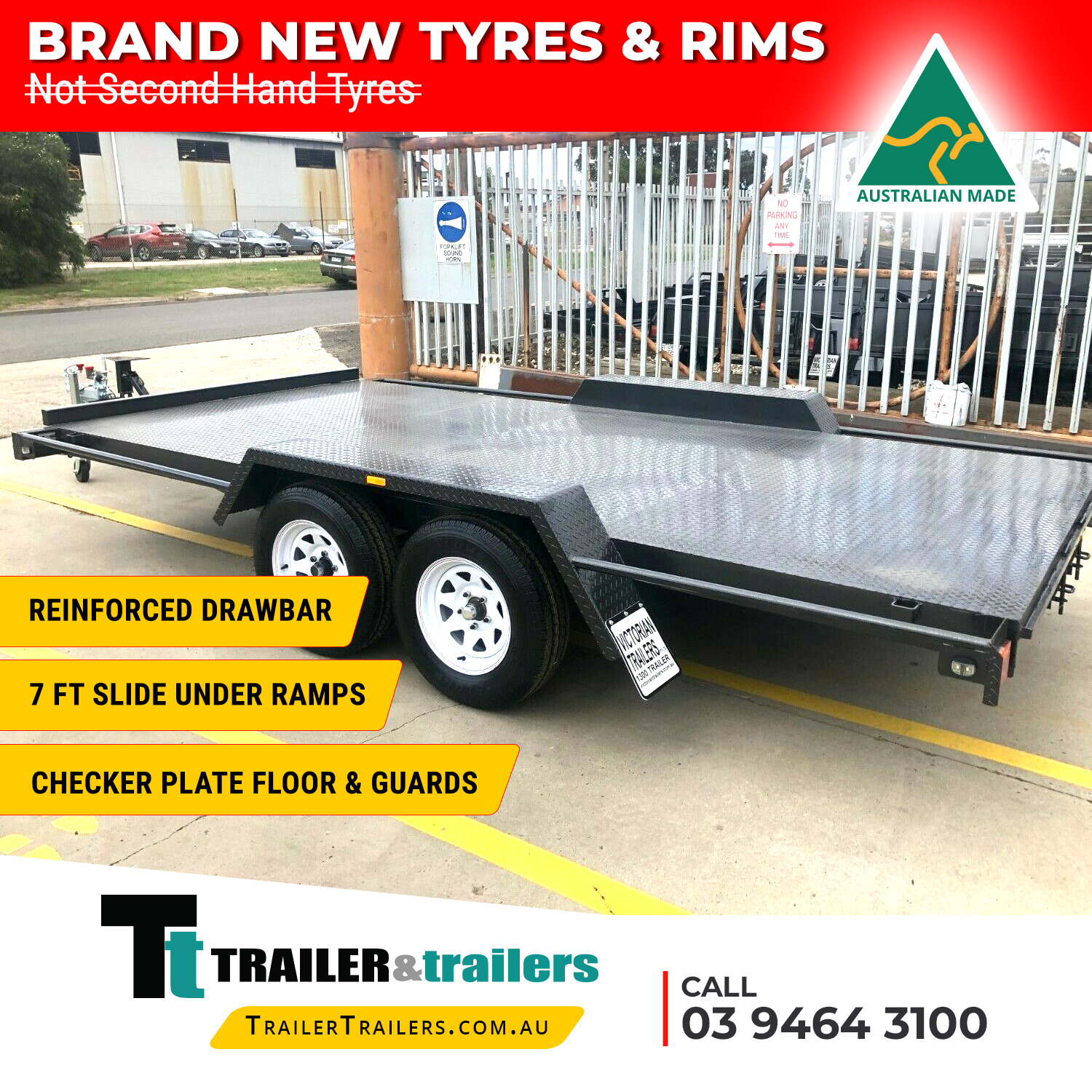 14x6'6 TANDEM AXLE SEMI FLAT CAR CARRIER TRAILER | 7FT RAMPS |NEW WHEELS & TYRES