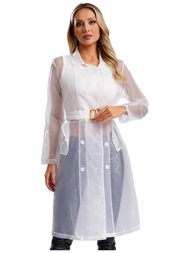 Womens Coat See Through Trench Notch Lapel Jackets Ladies Outerwear Cropped- - Picture 9 of 60