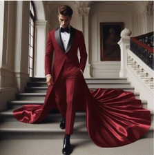 Men Long Train Suit Single Breasted Tuxedo Shawl Lapel Custom Wedding Custom