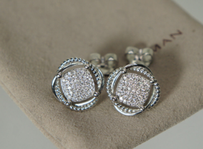 David Yurman 925 Silver 585 Gold INFINITY Diamond Pave Stud  display picture 1