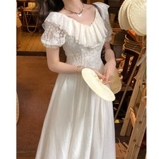 Women Elegant White A-Line Dress Summer Lace Vintage Style Dress Long Dress