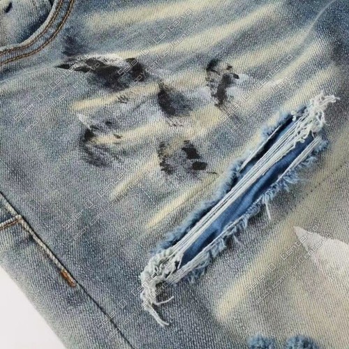 Blue Purples Jeans Brand Men's Personality Fashion Trendy Distress misting jeans - Picture 8 of 9