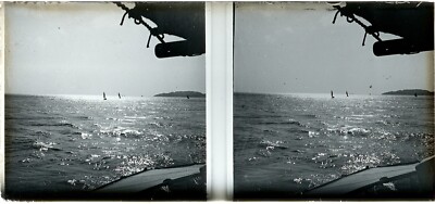 Konvolut 3 alte Stereo Glasplatten 1 Negativ & 2 Positive Landschaft Segelboot Meer