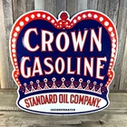 Crown Gasoline Standard Oil Large 18" Embossed Metal Steel Sign Garage Vintage