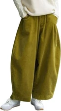 Women Corduroy Barrel Pants Wide Leg Vintage Mid Rise Y2k Baggy Boyfriend Pants