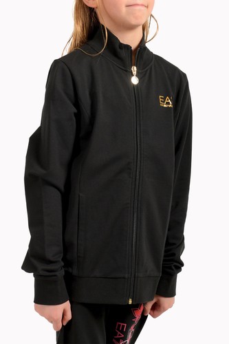 Emporio Armani EA7 Girls Black Long Sleeve Logo Print Full Zip Track Jacket - Picture 2 of 6