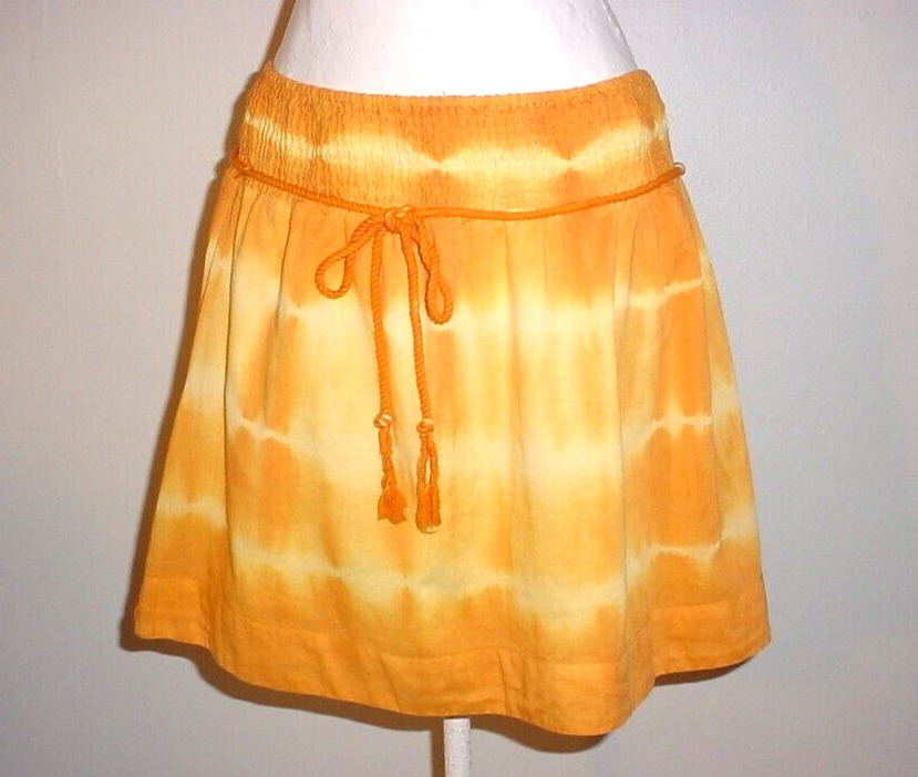 Energie Mini Skirt Size Large Tie Dye Yellow Smocked Elastic Waist Lined-image