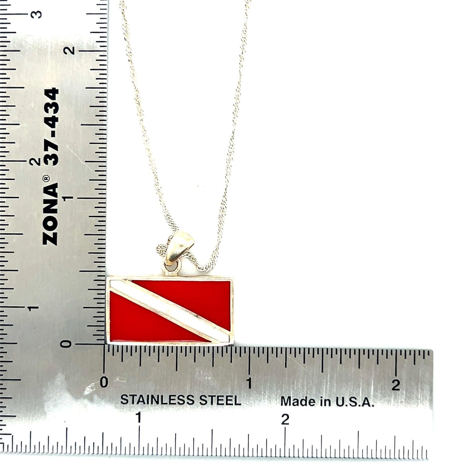 925 Silver Red Rectangular Pendant Necklace - image 4