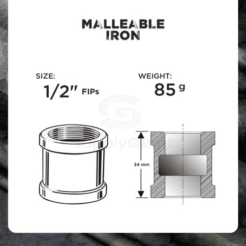 1/2"in-4"in Black Malleable Iron Straight Left/Right Coupling Threaded Pipe Fit