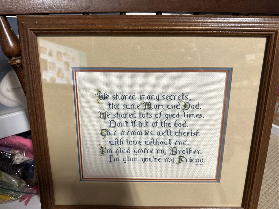 Punto de Cruz "mi hermano... mi amigo" placa hecha a mano terminada enmarcada 13 X14" Foto 2 de 4