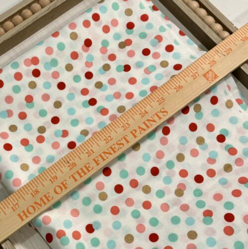 Coral Mint Gold Polka Dot Cotton Fabric By The Yard Brother Sister Design Studio