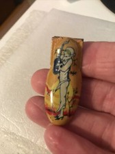 Vintage Tin Lithograph Clicker Noisemaker -woman with mandolin, USA