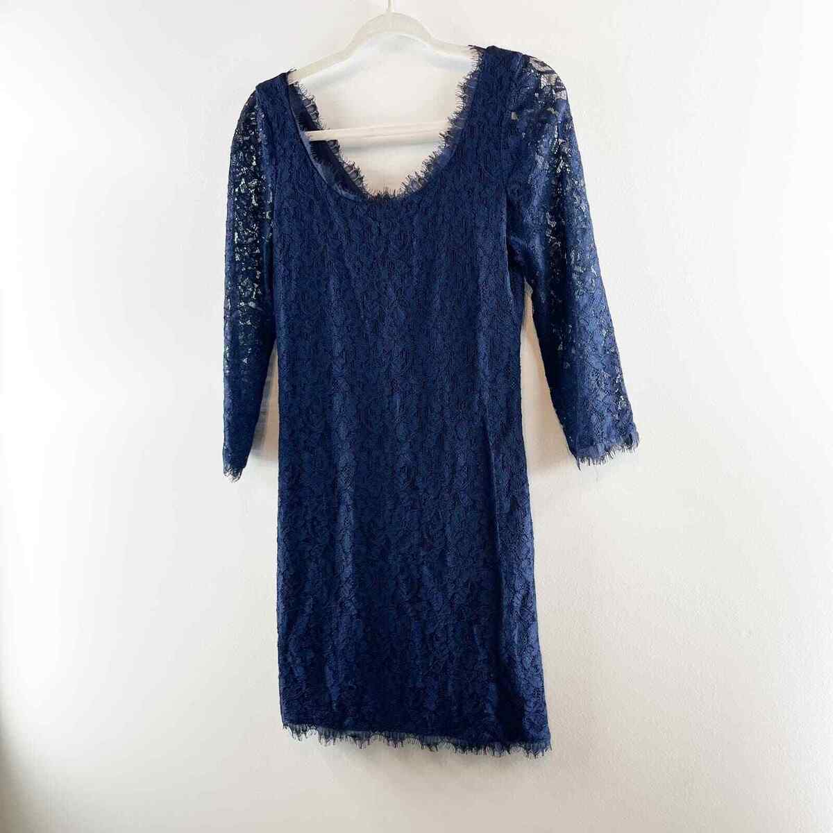 Diane Von Furstenberg Zarita Scoop Lace Mini Dress Navy Blue