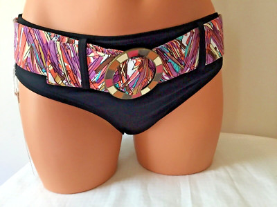 NWT Captiva Hipster Swimsuit Bottom Belted Waistband Black Pink Orange Aqua S M