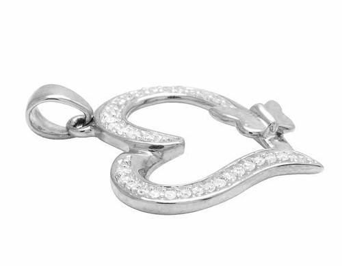 Ladies 10K White Gold Genuine Diamonds Butterfly Heart Designer Pendant 0.10ct - Picture 4 of 7