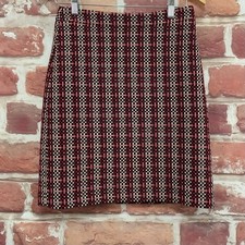 Ann Taylor Skirt Womens 4 Petite Multicolor Plaid Tweed Casual Career Zip Up