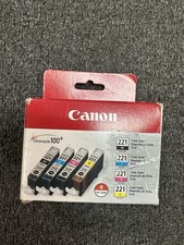 Genuine Canon CLI-221 4 Pack Ink Cartridges - Black/Cyan/Magenta/Yellow New