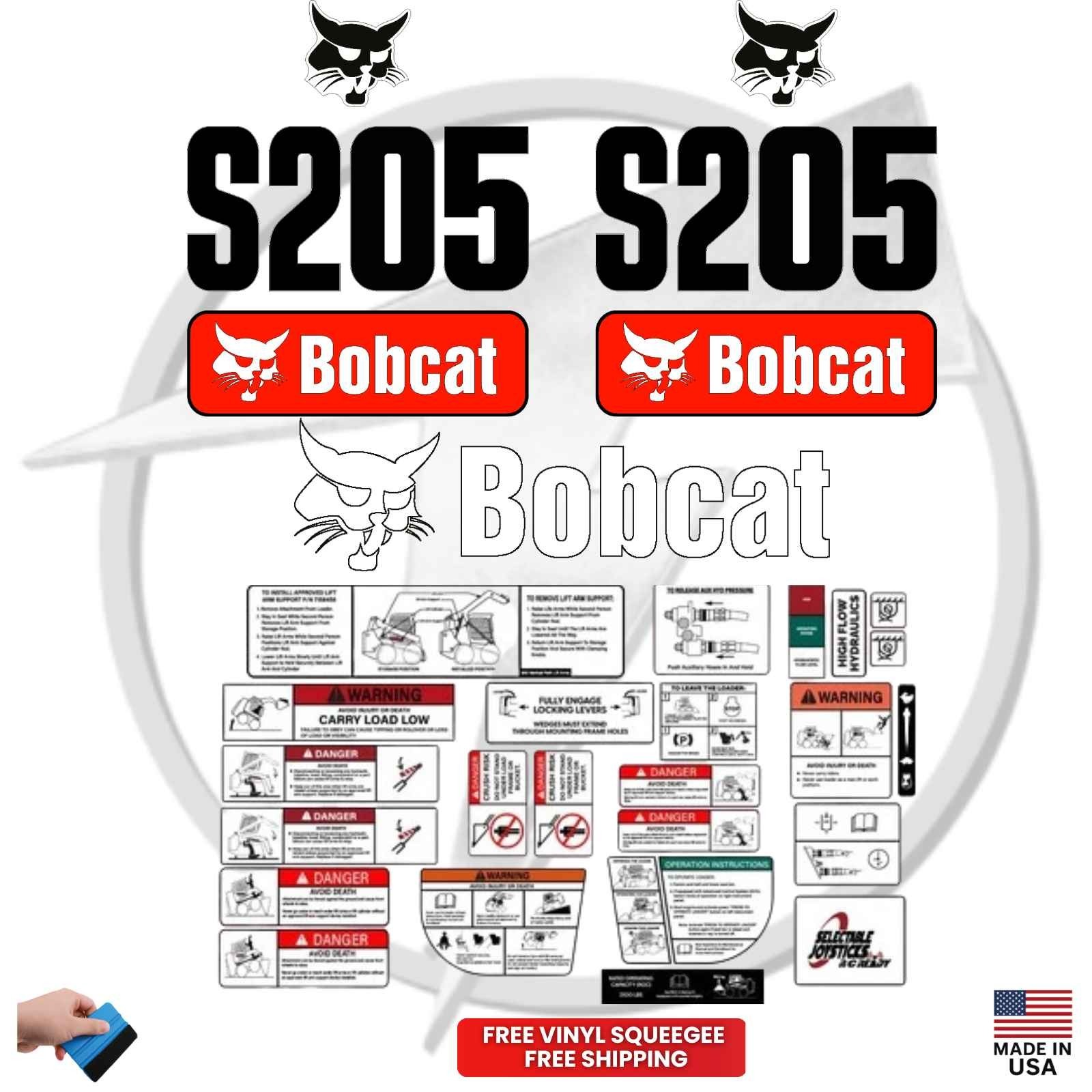 Fits Bobcat S205 Decal Kit Skid Steer Stickers - Free Shipping