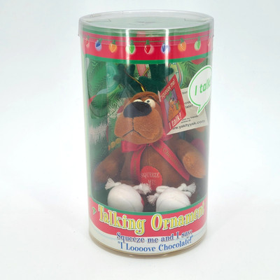 Yakity Yak Pack Plush Talking Sid Bear 1990s Talking Ornament in case Chocolate