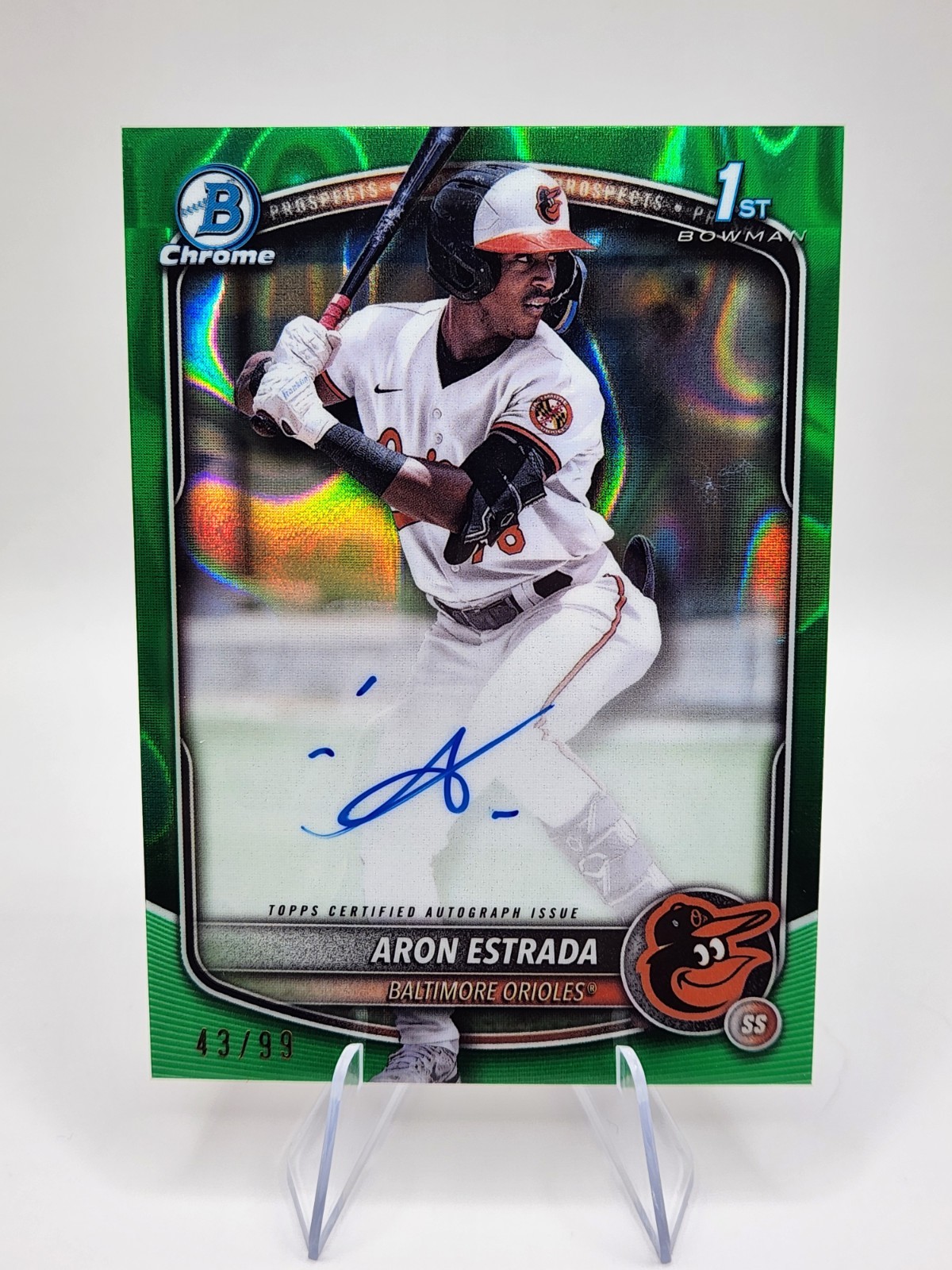 2025 Bowman Chrome 1st Aron Estrada Green Lava Auto /99 Orioles #CPA-AES RC